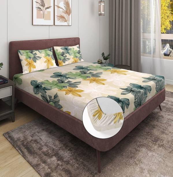 SHOPHOX Woolen King Fitted (Elastic) 300 TC Printed Bedsheet