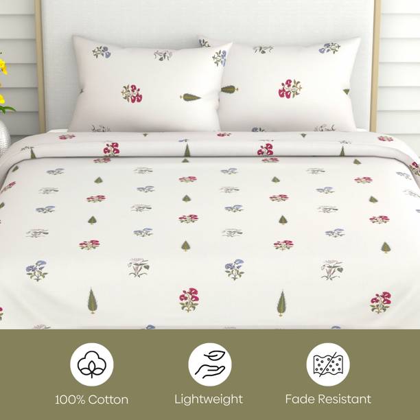 haus & kinder Cotton Double Flat 186 TC Floral 1 Bedsheet with 2 Pillow Covers