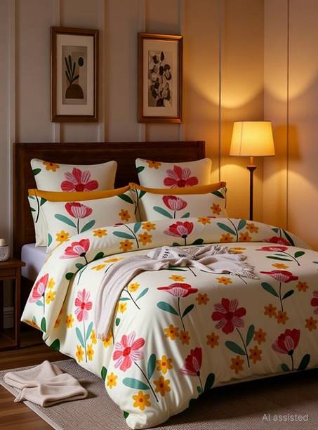 CHHILAKIYA Cotton King Flat 152 TC Floral 1 Bedsheet with 2 Pillow Covers