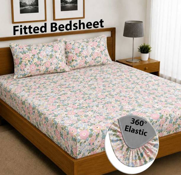 Velmora Cotton King Fitted (Elastic) 240 TC Floral 1 Bedsheet