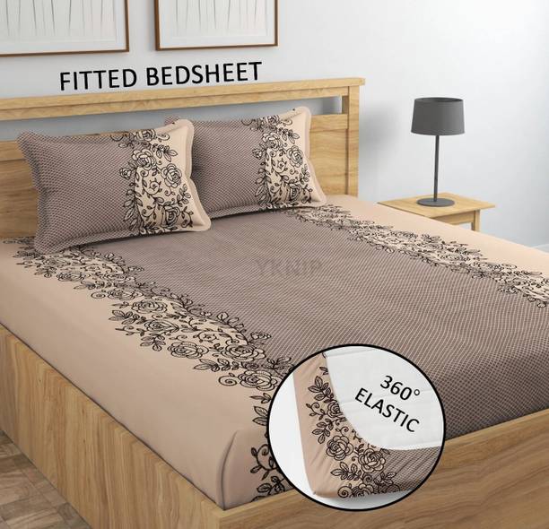 YKNIP Cotton Double, King Fitted (Elastic) 260 TC Flora...