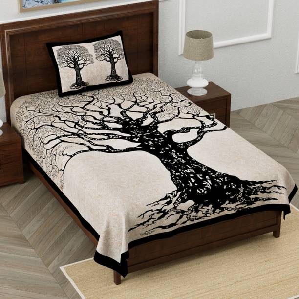 Poorak 104 TC Cotton Single Jaipuri Prints Flat Bedsheet