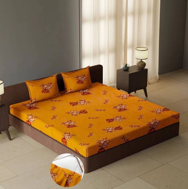CARLTON LONDON 104 TC Cotton Queen Geometric Fitted (Elastic) Bedsheet