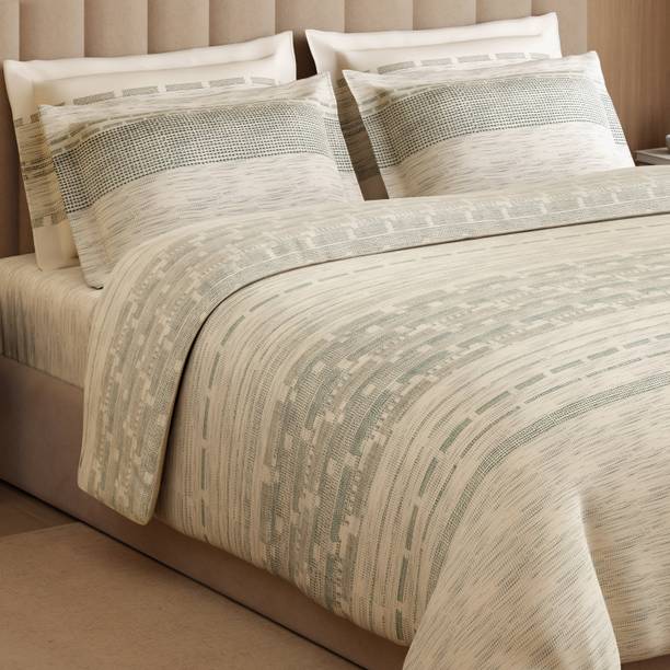 SPACES Cotton Double Flat 350 TC Geometric 1 Bedsheet with 2 Pillow Covers