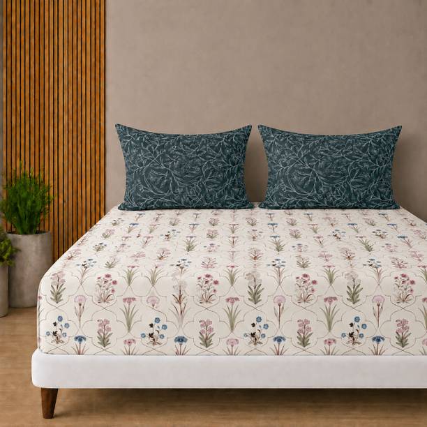 Amrange Cotton King Fitted (Elastic) 190 TC Floral 1 Be...