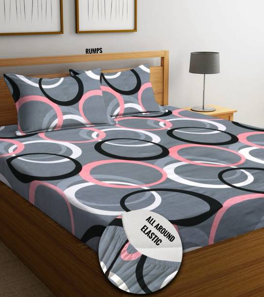 LX LOYREX 240 TC Cotton King Printed Fitted (Elastic) Bedsheet