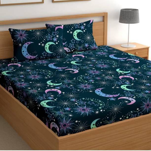 Decent Home Cotton Double Fitted (Elastic) 240 TC Floral Bedsheet