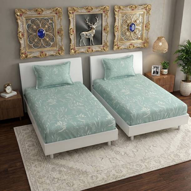 Bombay Dyeing Cotton Single Flat 180 TC Floral 2 Bedsheets with 2 Pillow Covers