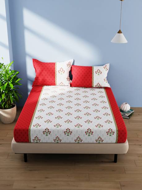 Bianca 144 TC Cotton Double Floral Flat Bedsheet