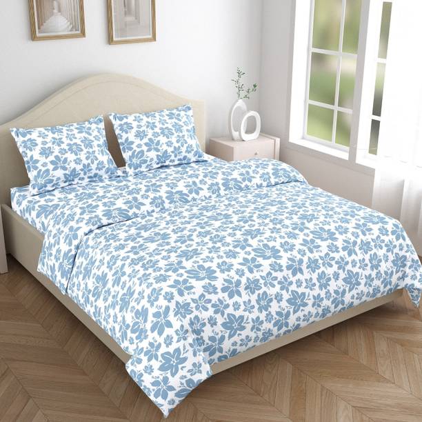 haus & kinder Cotton King Flat 144 TC Floral 1 Bedsheet with 2 Pillow Covers