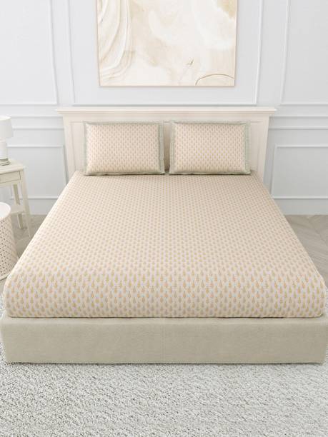 TRIDENT 160 TC Cotton King Floral Fitted (Elastic) Bedsheet