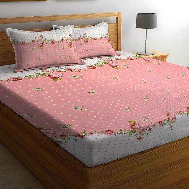 BEDORISM 300 TC Cotton King Printed Fitted (Elastic) Bedsheet