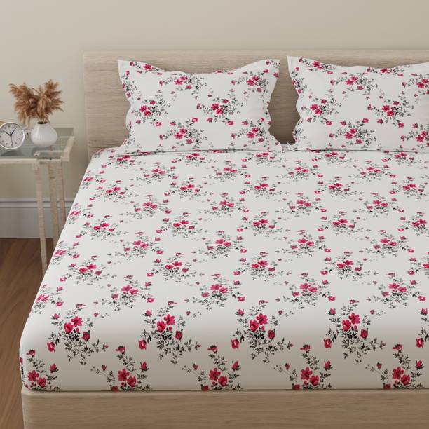 Huesland 144 TC Cotton Double Floral Flat Bedsheet