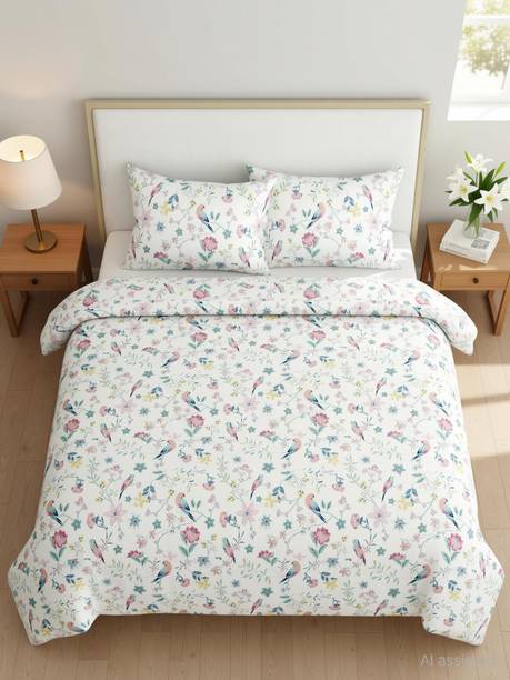 haus & kinder Cotton King Flat 186 TC Floral 1 Bedsheet with 2 Pillow Covers