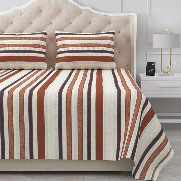 BELLA CASA 180 TC Cotton King Striped Flat Bedsheet