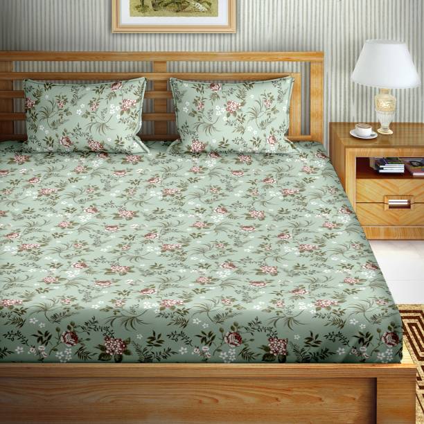 BELLA CASA 180 TC Cotton King Floral Flat Bedsheet