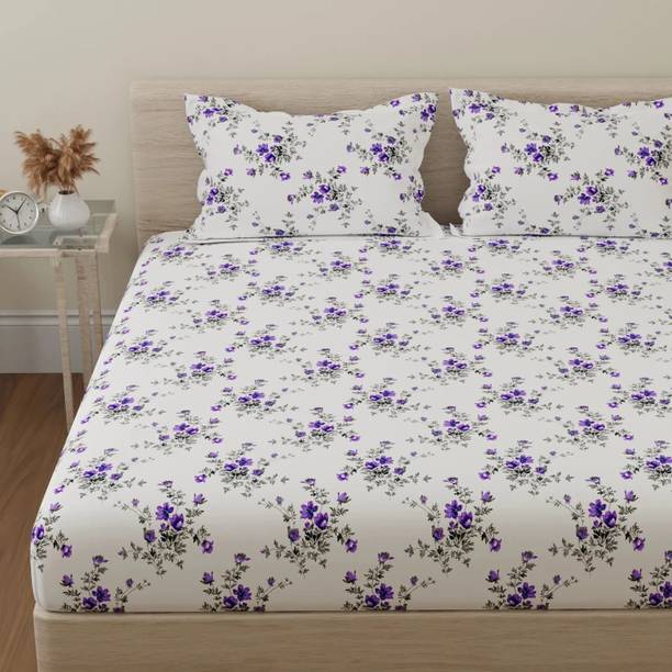Huesland Cotton Double Flat 144 TC Floral Bedsheet