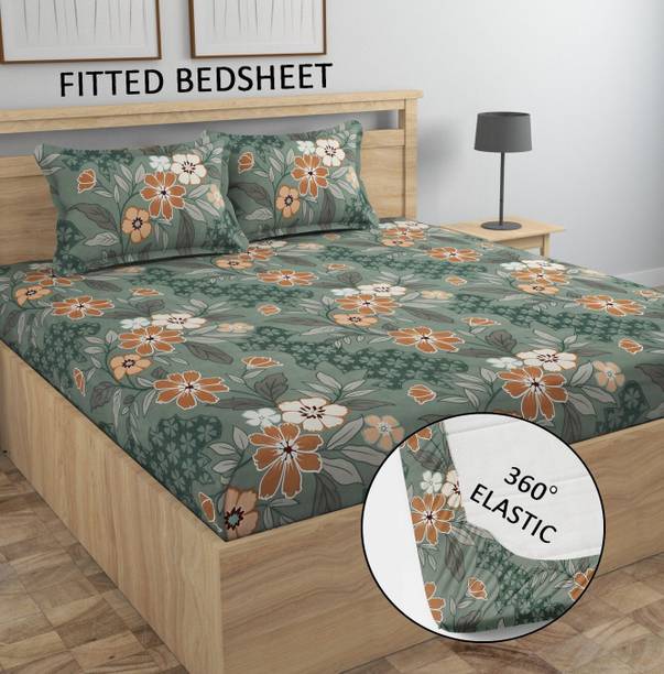 YKNIP Cotton Double, King Fitted (Elastic) 250 TC Flora...