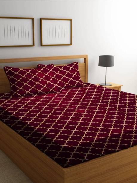 BEDORISM 260 TC Cotton King Printed Fitted (Elastic) Bedsheet