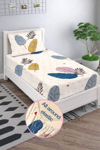 YaAkholic Cotton Single Fitted (Elastic) 260 TC Printed 1 Bedsheet