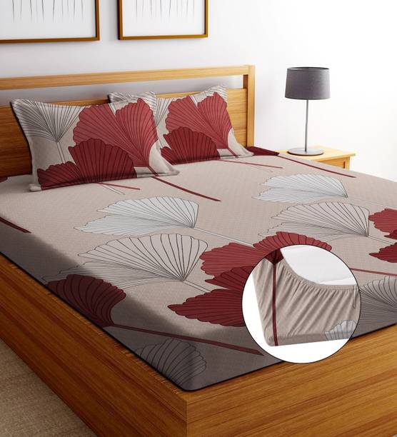BLUEDOT Microfiber Double Fitted (Elastic) 252 TC Printed 1 Bedsheet with 2 Pillow Covers