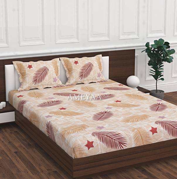AMEYAA Cotton King Fitted (Elastic) 240 TC Printed Bedsheet