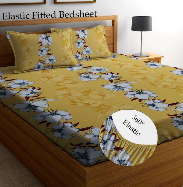 Amrange 250 TC Cotton King 3D Printed Fitted (Elastic) Bedsheet