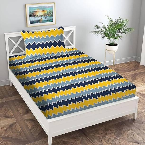 Decorum Polycotton Single Flat 180 TC Printed 1 Bedsheet with 2 Pillow Covers
