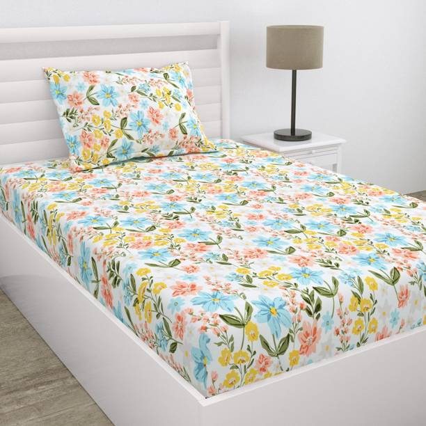haus & kinder 120 TC Microfiber Single Floral Flat Bedsheet