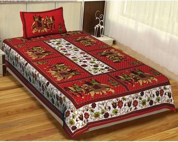 KAANY FAB 144 TC Cotton Single Jaipuri Prints Flat Bedsheet