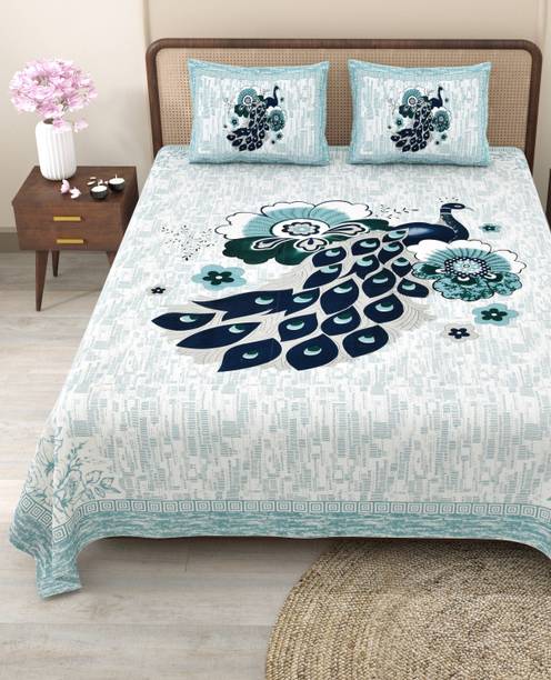 CLOTHOLOGY 240 TC Cotton King Jaipuri Prints Flat Bedsheet