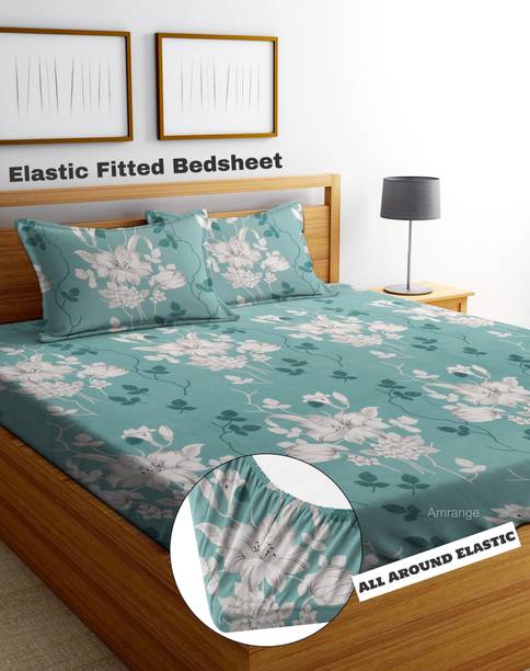 Amrange 190 TC Microfiber King 3D Printed Fitted (Elastic) Bedsheet