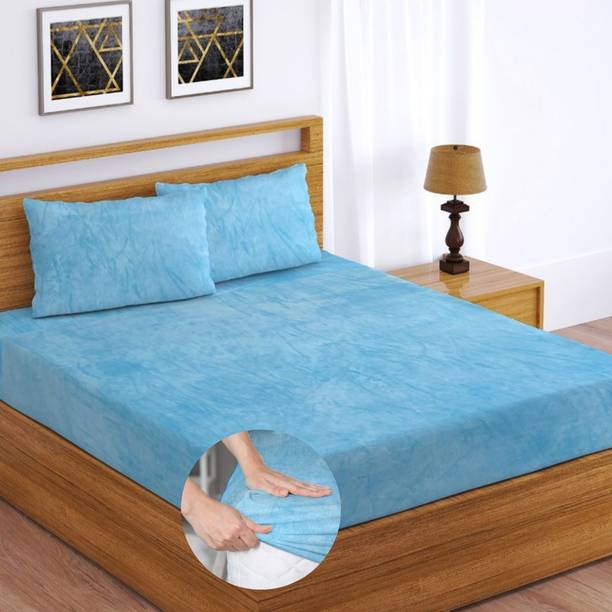 HIDECOR Woolen Double, King Fitted (Elastic) 350 TC Solid Bedsheet