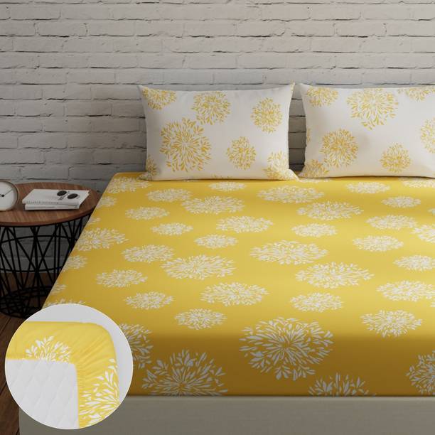 Huesland Cotton King Fitted (Elastic) 144 TC Geometric Bedsheet