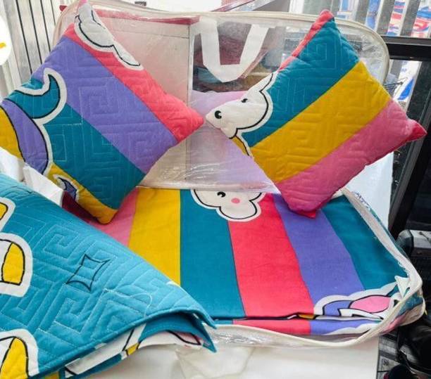 REYTILII Cotton Double Flat 250 TC Printed 1 Bedsheet with 2 Pillow Covers, 2 Cushion Covers