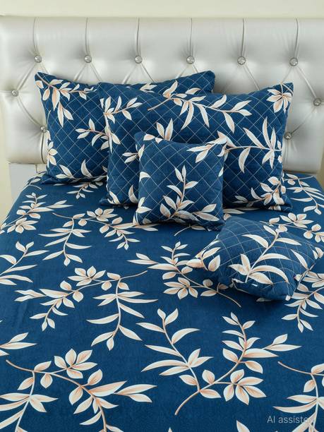 CLOVIS KRAFTS Cotton Queen Flat 240 TC Printed 1 Bedsheet with 2 Pillow Covers, 2 Cushion Covers