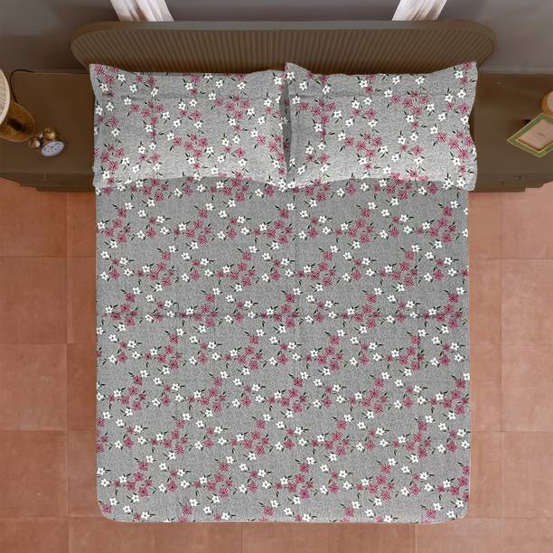 SWAYAM Cotton Blend Double Flat 200 TC Floral 1 Bedsheet with 2 Pillow Covers
