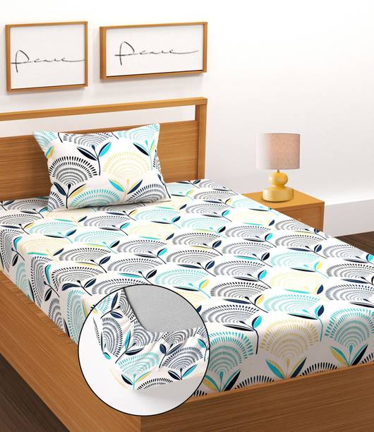 BLUEDOT Microfiber Single Fitted (Elastic) 230 TC Floral 1 Bedsheet with 2 Pillow Covers