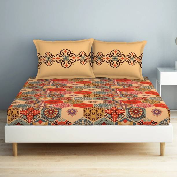 SPACES Cotton Double Flat 132 TC Geometric Bedsheet