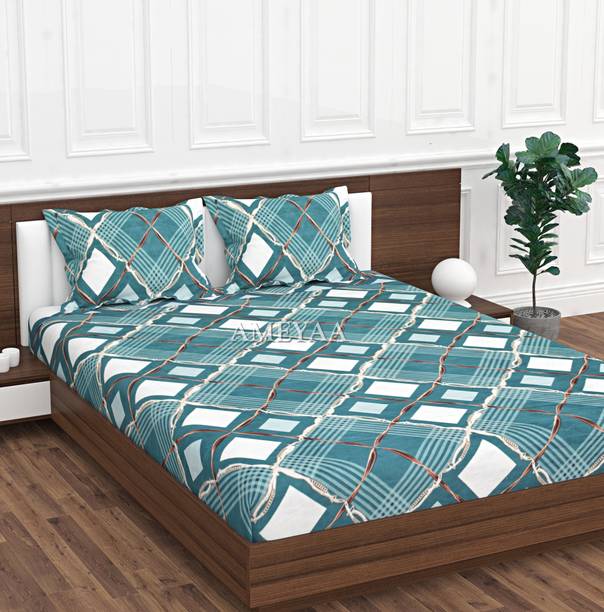 AMEYAA Cotton King Fitted (Elastic) 240 TC Printed Bedsheet