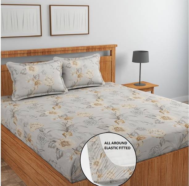 AMEYAA 320 TC Cotton Double Printed Fitted (Elastic) Bedsheet