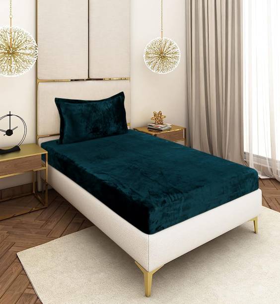 DECORHUT FAB Velvet Single Fitted (Elastic) 300 TC Solid 1 Bedsheet with 2 Pillow Covers