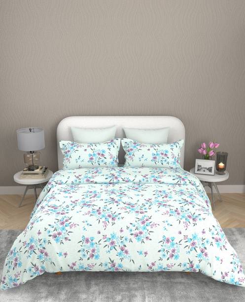 Bombay Dyeing Cotton Super King Flat 144 TC Floral 1 Bedsheet with 2 Pillow Covers