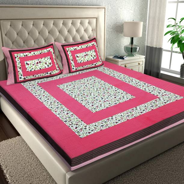 LOCEE 104 TC Cotton Double Jaipuri Prints Flat Bedsheet