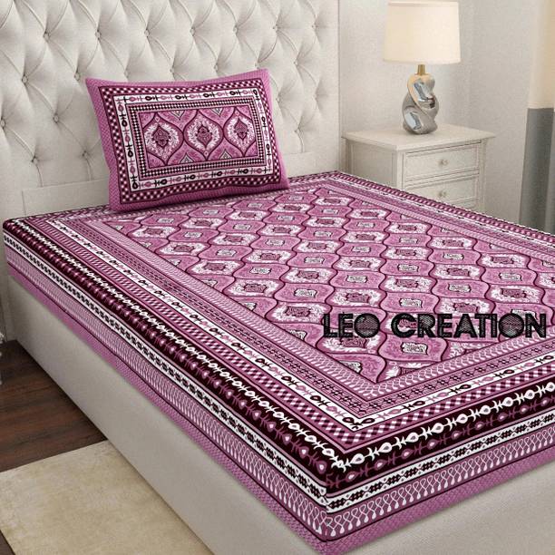 Leo Creation Cotton Single Flat 144 TC Jaipuri Prints Bedsheet