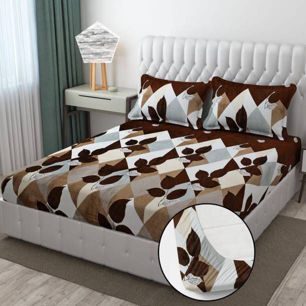 EXFAB Woolen King Fitted (Elastic) 354 TC Printed Bedsheet