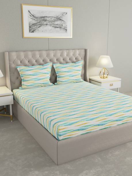 Raymond Home Cotton Double Flat 104 TC Abstract 1 Bedsheet with 2 Pillow Covers