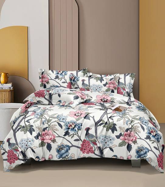BEDORISM 300 TC Cotton King Printed Fitted (Elastic) Bedsheet