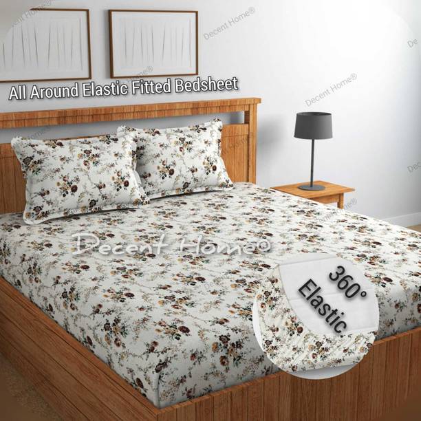 Decent Home 240 TC Cotton Double Floral Fitted (Elastic) Bedsheet