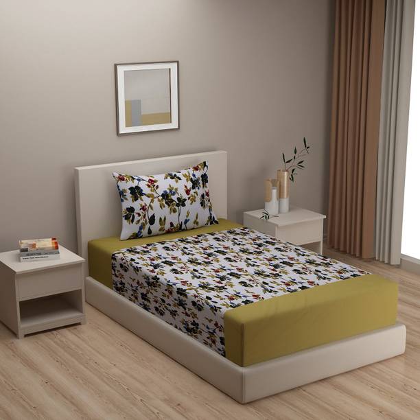 SWAYAM Cotton Single Flat 210 TC Printed 1 Bedsheet with 2 Pillow Covers
